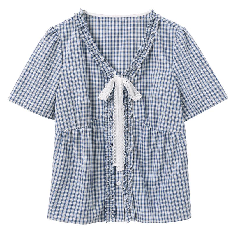 Sancai Plus Size 2025 Autumn Plaid V-Neck Shirt L