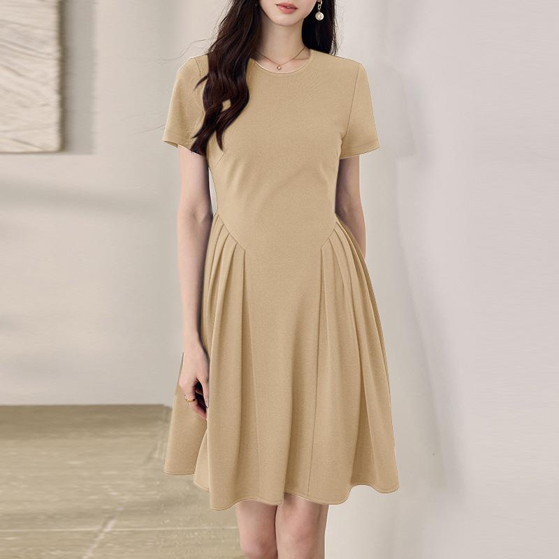 ZANZEA Women Casual Round Neck Solid Color Short Sleeve Dress