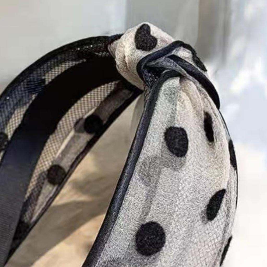 Summer European and American retro wide-brimmed polka-dot mesh headband women's bow high skull top wash face widened headband hair accessories