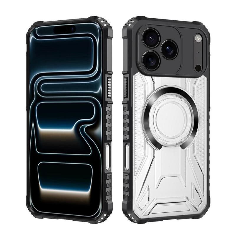 Shockproof Clear Armor Case For iPhone 17 Pro Max 16 15 14 13 Pro Max Magnetic Metal Ring Hybrid TPU+PC Phone Bumper Cover