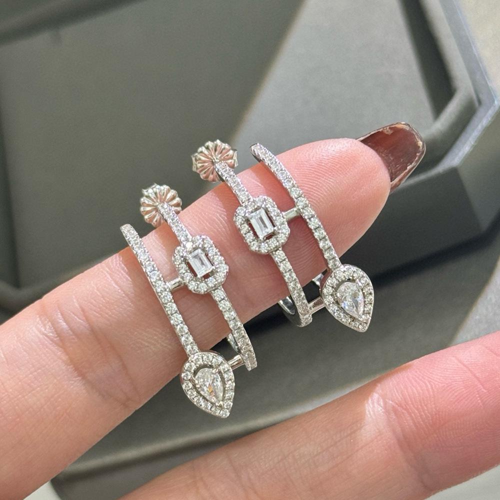 

Серьги из стерлингового серебра 925 пробы с высокоуглеродистыми бриллиантами в форме капли и квадратными пусетами «Сахарная глазурь» - Изысканные, простые, высококлассные модные украшения S925 Silver