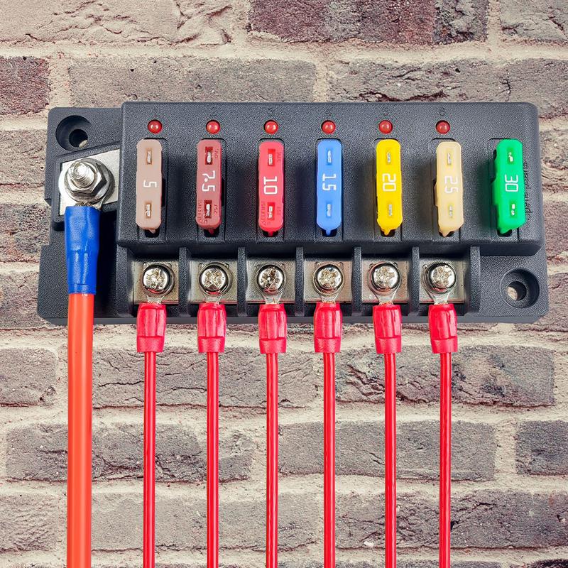 12V Fuse Block 4/6 Circuits Waterproof Marine Fuse Panel Relay Box Kit with LED Indicator Damp-Proof Cover for Car RV Truck Boat