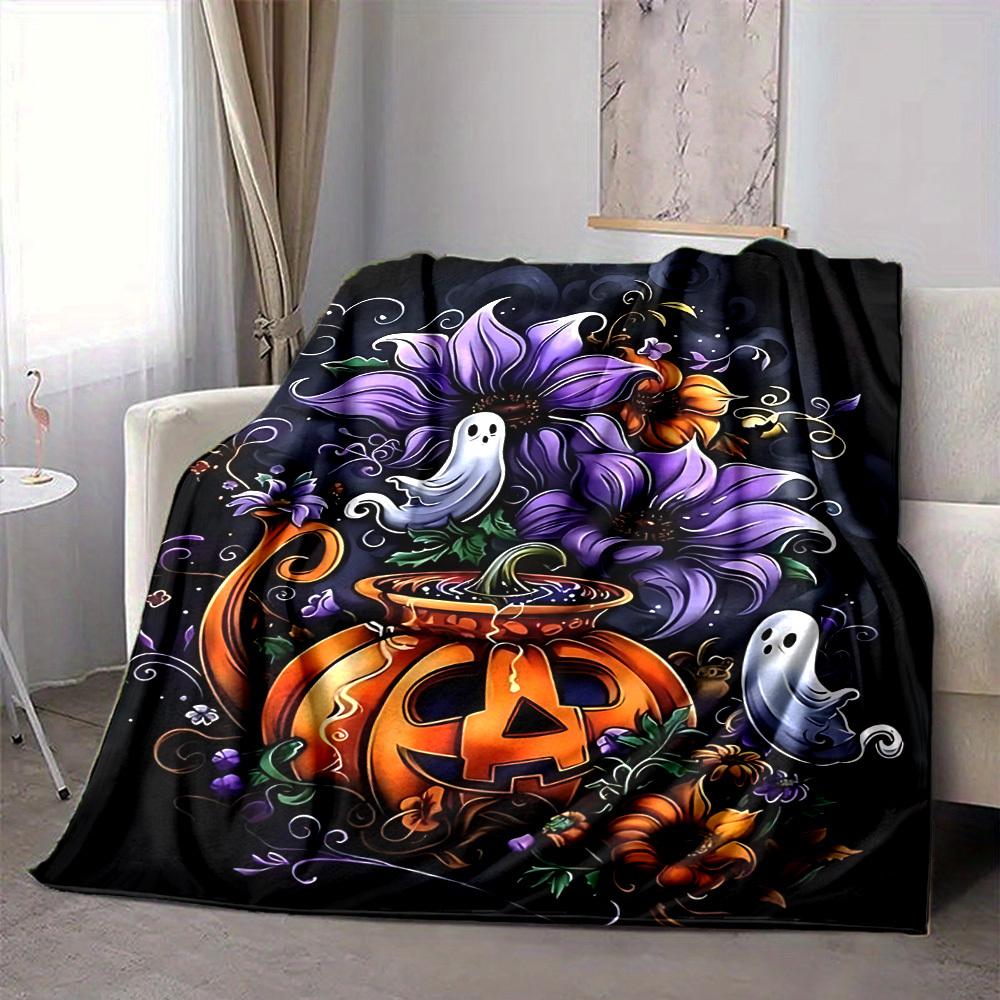 1pc Halloween Flowers Blanket, Lightweight Flannel Throw Blanket for Sofa, Bed, Travel, Camping, Living Room, Office, Couch057