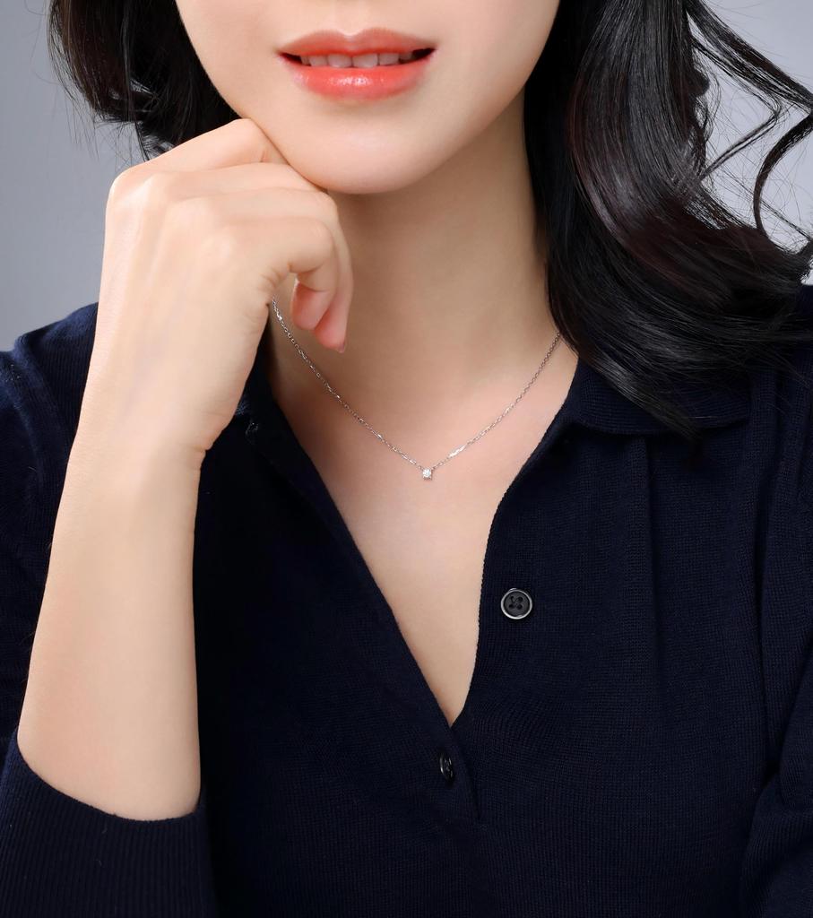 [lady like] Silver Single CZ Necklace, Smart, Slimming, Fresh, Beautiful Look, 40cm (ERP)