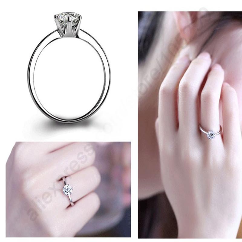 Anelli da Dita Classici Eleganti in Argento Sterling 925 Gioielli Cristallo Zirconi Cubici 6 Griffes Anelli da Matrimonio Donna