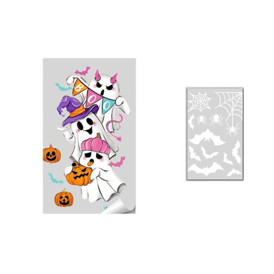 Decorative Seasonal Ornaments Halloween Ghost/Skeleton Static Window Clings, PVC Waterproof Glass Stickers, Pvc Decals Removable for Home Party