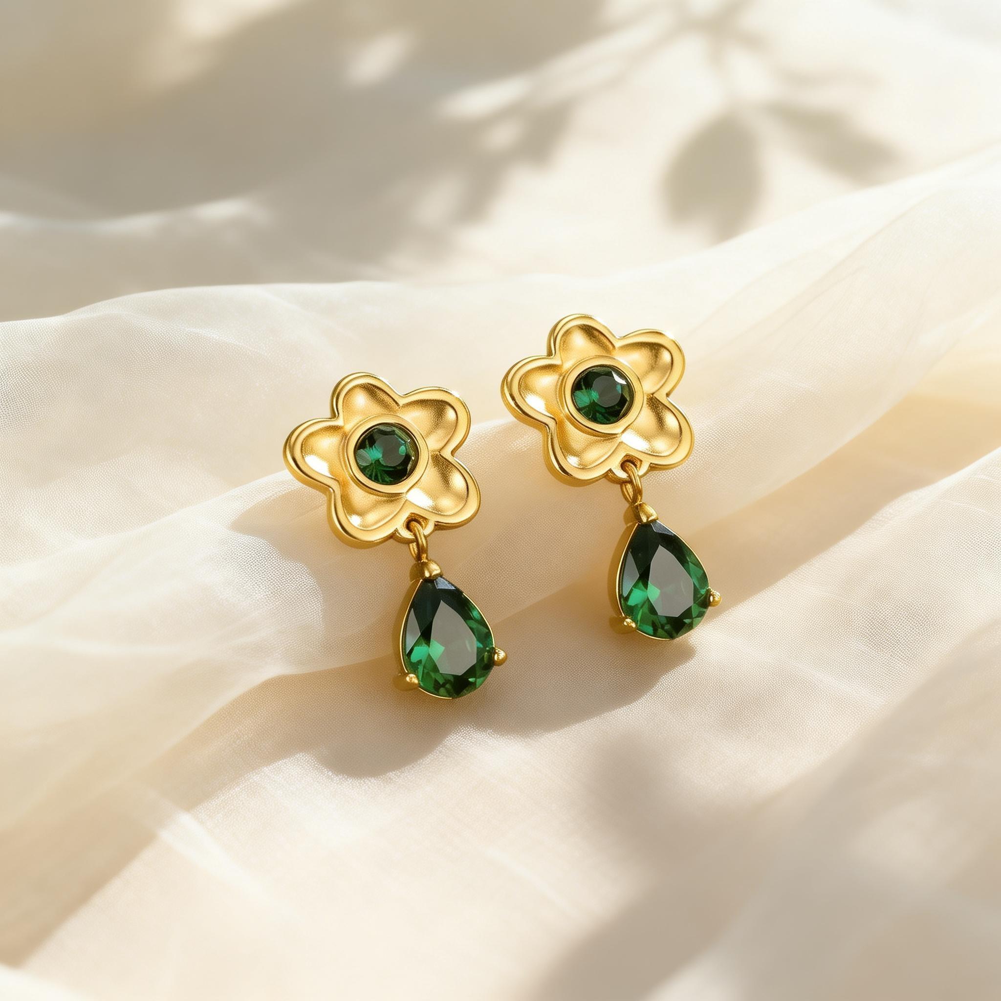 

Elegant Flower Stud Earrings Water Drop Zircon Pendant Stainless Steel Earrings for Women Waterproof Piercing Jewelry Gift