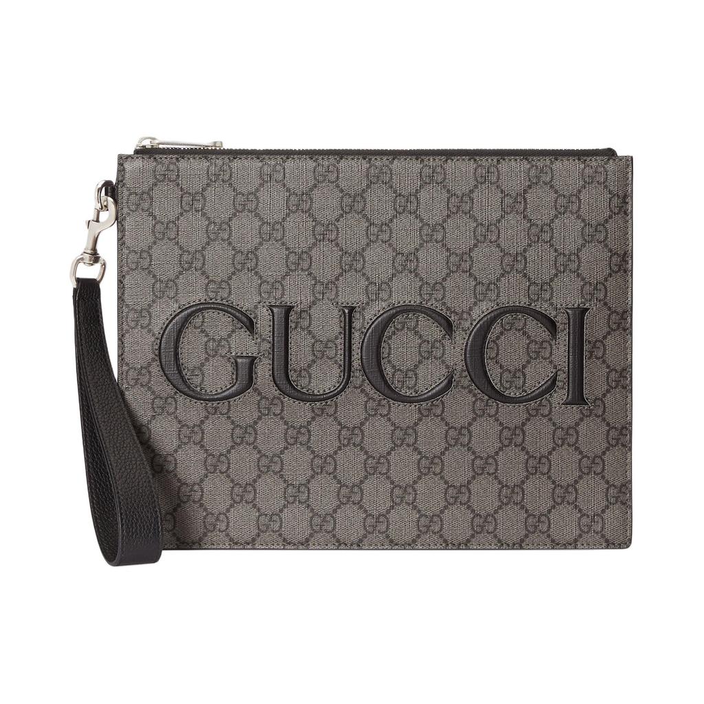 Gucci Logo Zip Clutch Bag Men Clutch Gray Black 768374-FACSM-1249