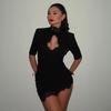 Elegant Black Lace Dress Women Sexy Hollow Out Bodycon Mini Dress Party Club Slim Short Sleeve Dress 2026 Spring Evening Dress Vestidos