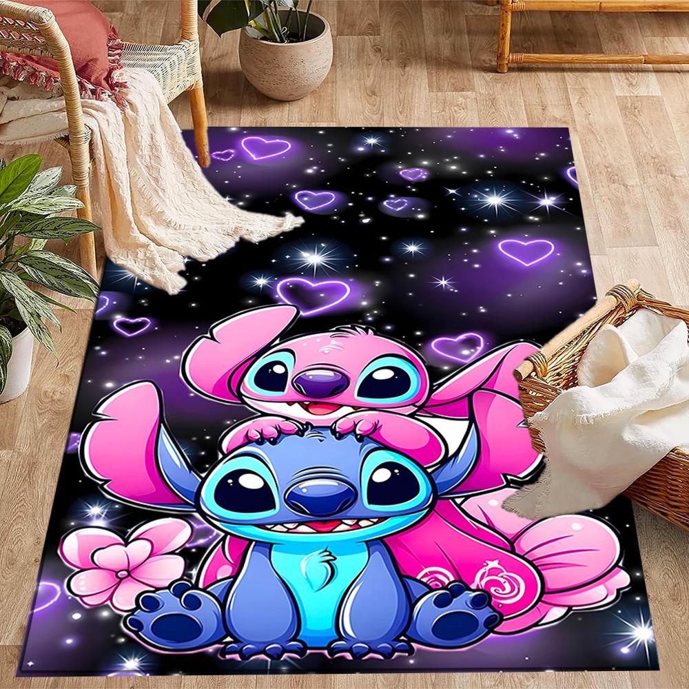 Stitch And Angel In Space Disney Cartoon Theme Anti-Slip Rug - Polyester, Home Decor, Suitable for Bedrooms, Living Rooms, Doorways, and Studios