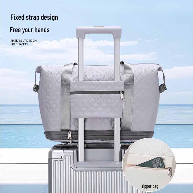 Expandable Large Capacity Travel Bag with Wheels, Double Layer, Foldable, Wet & Dry Separation, Ideal Hospital Carry-on