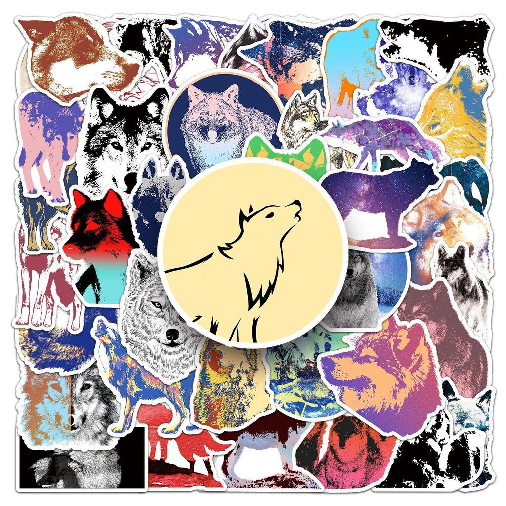 50 Waterproof Wolf Graffiti Stickers, Trendy Animal Designs for Skateboards, Water Bottles, and Suitcases
