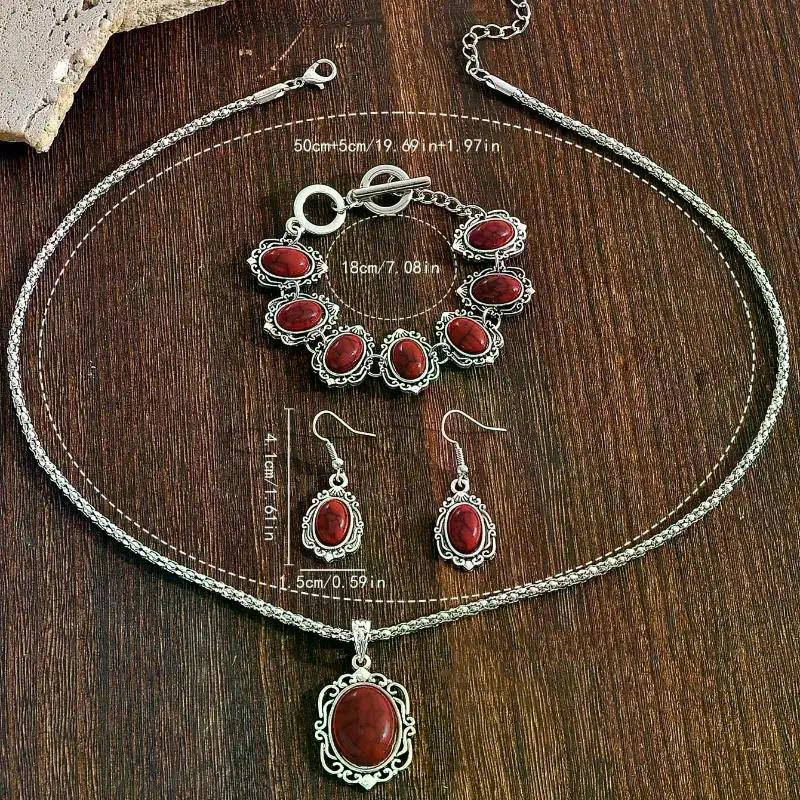 3-teiliges Damen-Set mit Vintage-Türkis-Armband, Halskette und Ohrringen, Heilstein-Dekoration, Geschenk