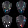 Women's Boho Ethnic Style Feathers Tassels Beads Multi-layer Chain Necklace