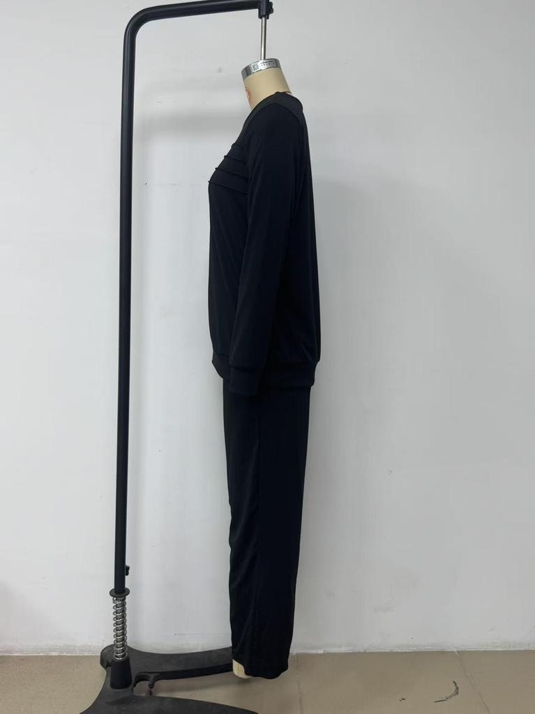 2025 Women's Set: Long Sleeve, Elastic Waist, Wide Leg Pants - Autumn/Winter Casual Wear