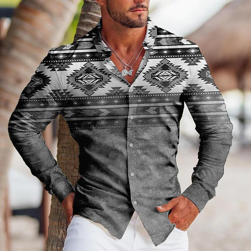 Moda Uomo Vintage Tribale Sportivo Festa Uomo Camicia Grafica Trasparente Collo a Revers Camicia Bottoni Casual Viola Blu Top