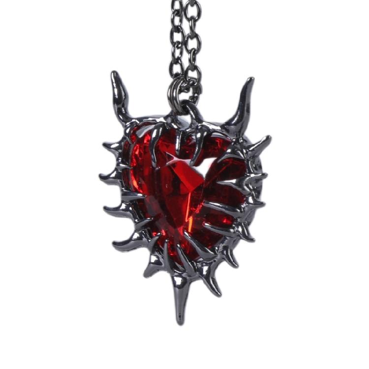 Sophisticated Thorn Heart Pendant Necklace Crystal Embellished Choker Stylish Clavicle Chain Accessory for Women