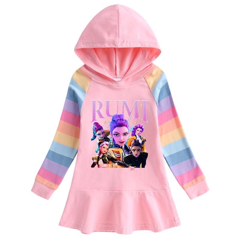 Spring & Autumn K-pop Demon Hunter Girl Hooded Rainbow Princess Dress