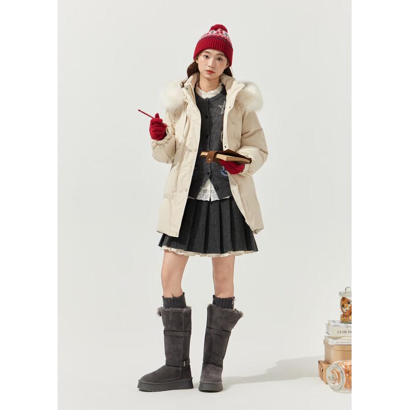 ZIHAN Women's Mid-Length Hooded Down Jacket with Fox Fur Collar