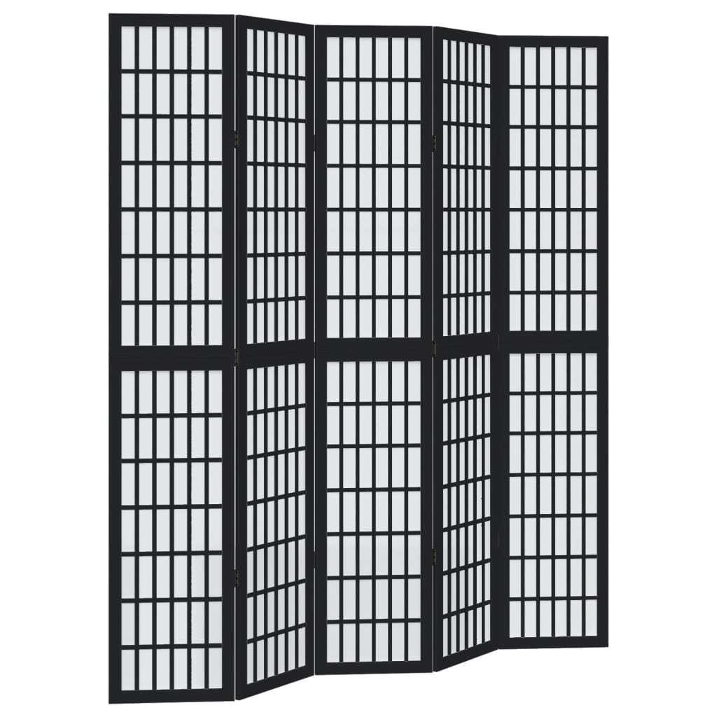 5 Piece Black Solid Wood Folding Screen Paulownia