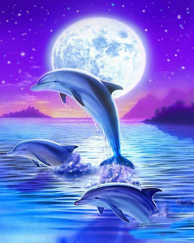 Diamond Painting Full Round Square Dolphins 5D DIY Diamond Embroidery Cross Stitch Sea Landscape Rhinestones Mosaic Wall Art