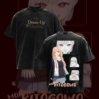 Anime My Dress Up Darling Kitagawa Marin Graphic T Shirt Men Women Washed Cotton Tshirts Retro Casual Clothing Harajuku T-shirt
