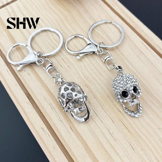 Heavy Duty Metal Key Ring Bling Rhinestone Skull Keychain, Halloween Gothic Pendant Keyring Pendant, Handbags Backpacks Purse Charm Accessory Keychain