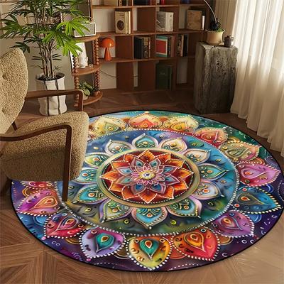Mandala Rond Vloerkleed Geometrisch Vloerkleed Art Deco Cirkelmat Traditionele Antislipmat Zwarte Gebiedskleden voor Woonkamer