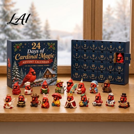 PVC Action Figures Red Bird Christmas Advent Calendar 24 Unique Miniature Tree Hanging Ornaments Figurines for Holiday Gifts Winter Decoration Items