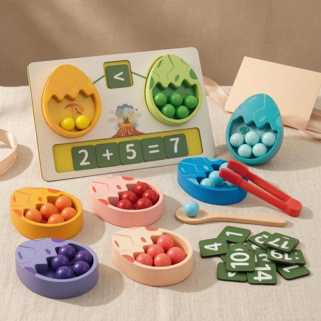 Dinosaur Egg Sorter Brightly Colored Bead Sorting Toy Printed Numbers Arithmetic Practice for