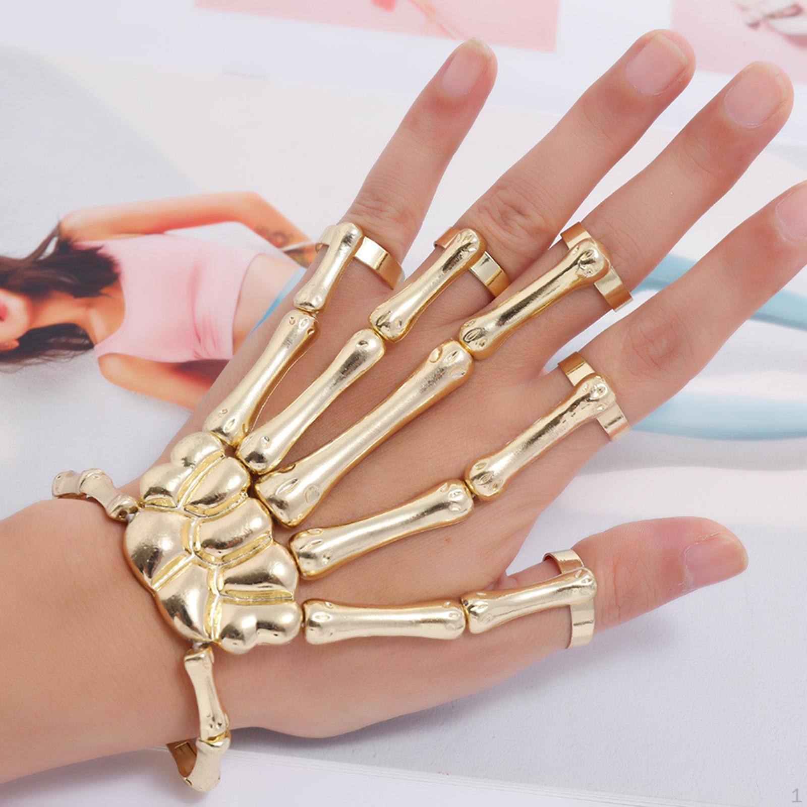 

Wristband skull modal Fingers Full Skeleton Bracelet Rings for Men And 1 gold