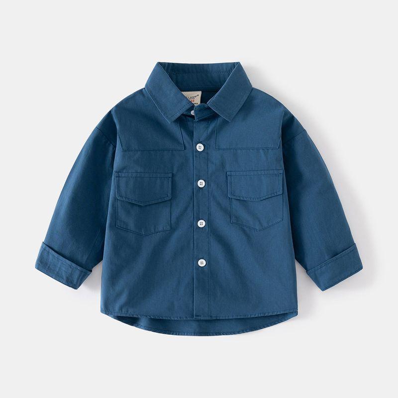 Clothing Spring and Autumn Boys' Long-Sleeved Shirts Kidsren's Lapel Casual Shirts for Small and Medium-Sized Kidsren Boys' Pure Color Clothes