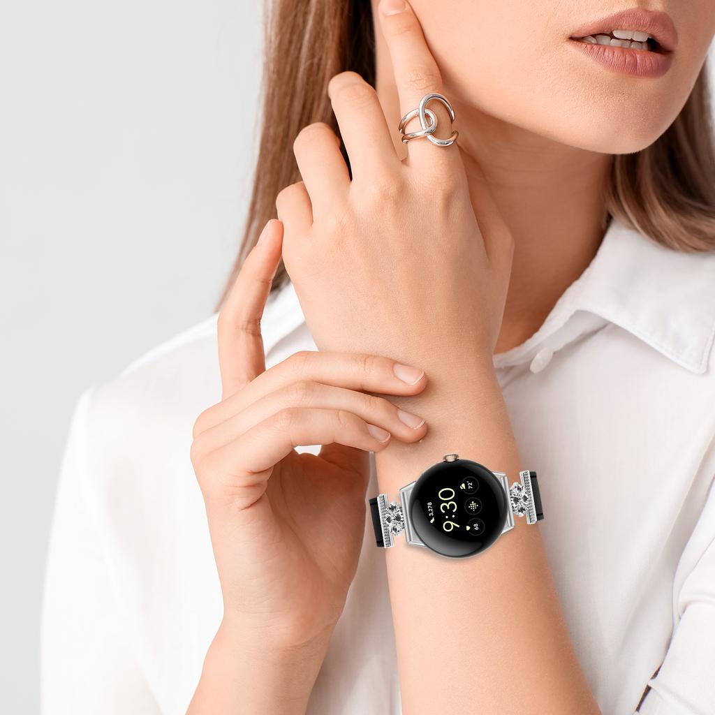 For Google Pixel Watch 2 Watch Band Genuine Cow Leather Flower Decor Adjustable Strap