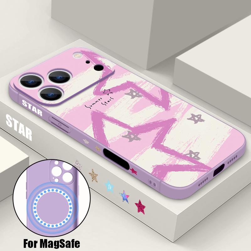 Magnetic For Magsafe Case For iPhone 17 Pro Max Colorful Stars Stripes Print Soft Silicone Phone Back Cover For iPhone 16 15 14 13 Pro Max 16e 17e