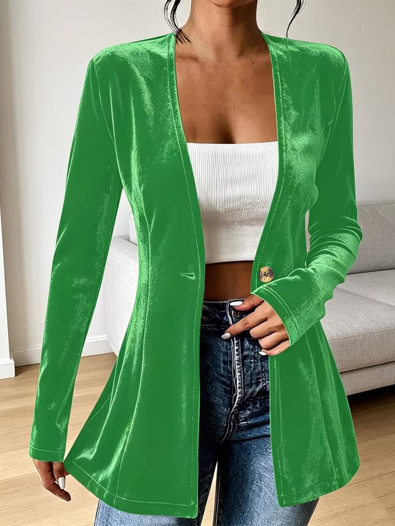 Women Velvet Long Sleeve Cardigan Open Front Casual Loose Fit Solid Color Coat with Button Detail