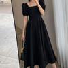 Summer Hepburn-Style One-Shoulder Tea-Length Little Black Dress