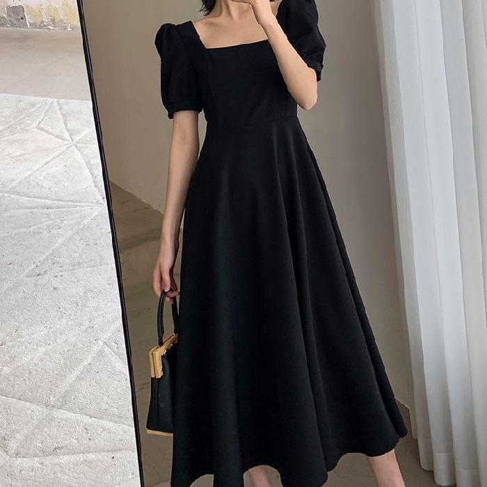 Summer Hepburn-Style One-Shoulder Tea-Length Little Black Dress
