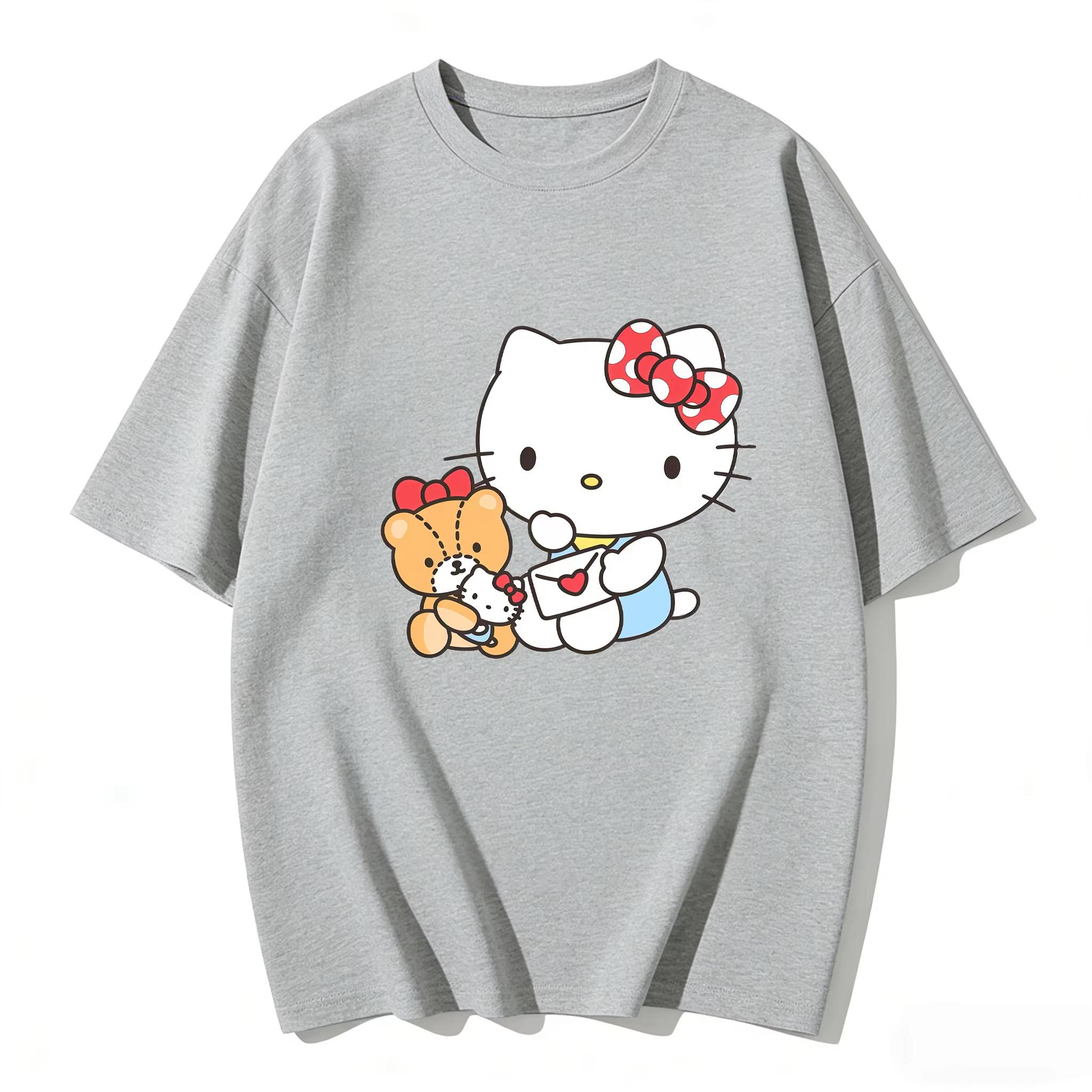2026 Summer Hello Kitty Cartoon Printed Short Sleeve Pure Comfortable summer loose Tshirt for Women S
