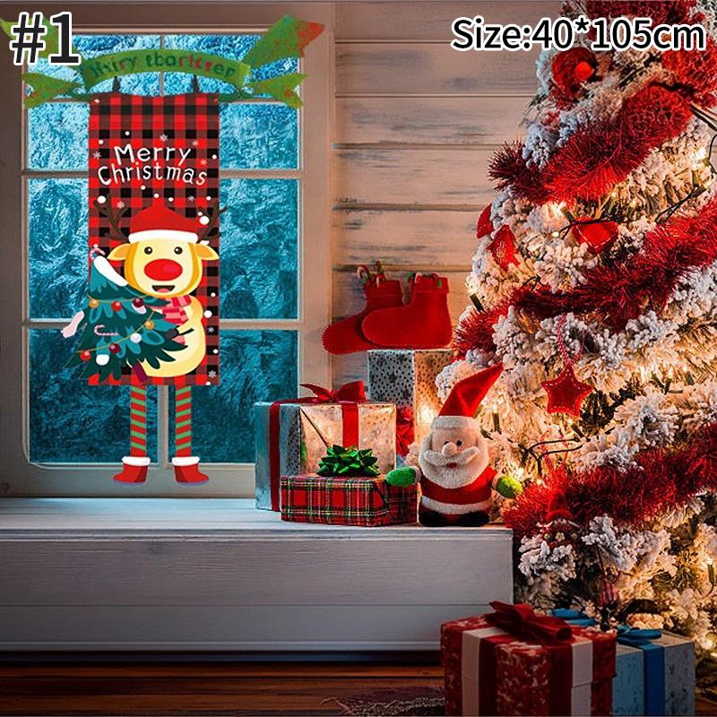 Christmas Hanging Flags Background Merry Christmas Santa Claus Snowman Hanging Banners Christmas New Year Atmosphere Decorations