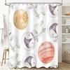 Space-themed Penguin Bath Shower Curtain Cute Outer Space Print for Kids Bathroom Decor White with Red Planet Design 3D Waterpro