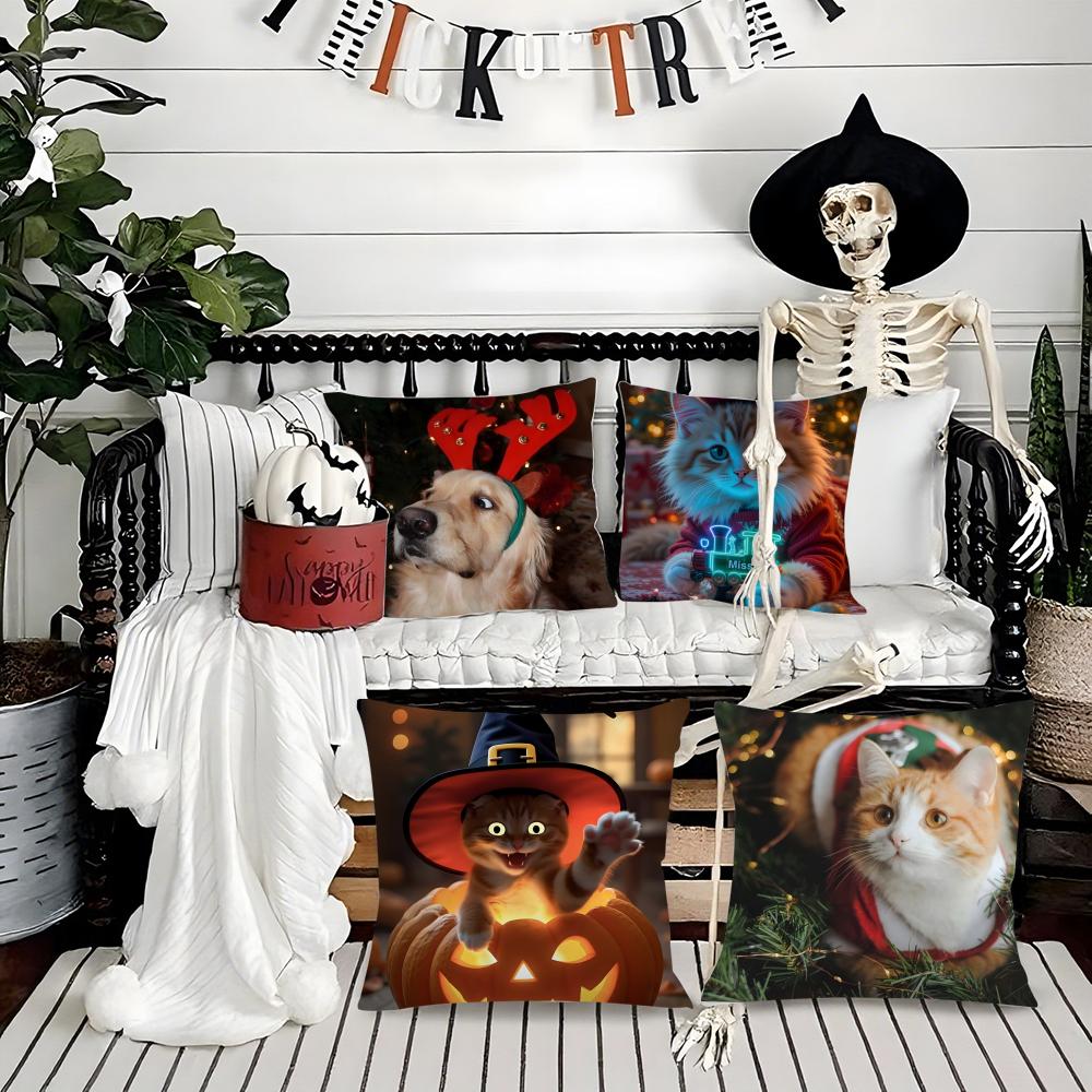 Fantasy And Quirky Animal Christmas Pillow Case Silky Short Plush With Invisible Zipper Dustproof Sofa Cushion Cover