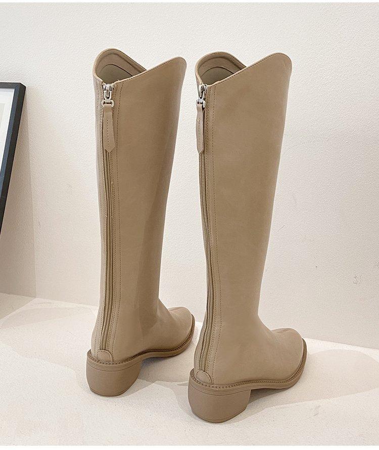 High Boots Women's Pointed Toe Korean Version Ladies Boots Rear Zipper Mid Heel Rider Boots 35-40