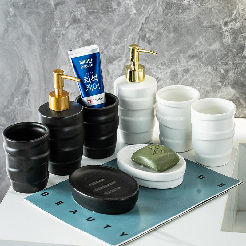 Ceramic bathroom wash set home rinse cup set bathroom four piece set decorative items gift giving shampoo dispenser bathroom