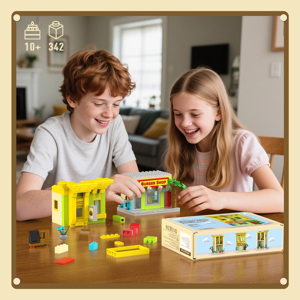 Neuer Burgerladen Stadt Straßenansicht Bausteine Spielzeug 342 Teile Kleine Partikel Bausteine Lernspielzeug Für Kinder Geschenke