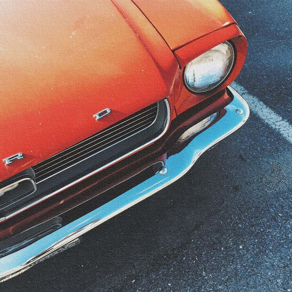Car and Street Landscape, Orange Fabric Wall Art Panel, 57 x 57 cm, Made in Japan
