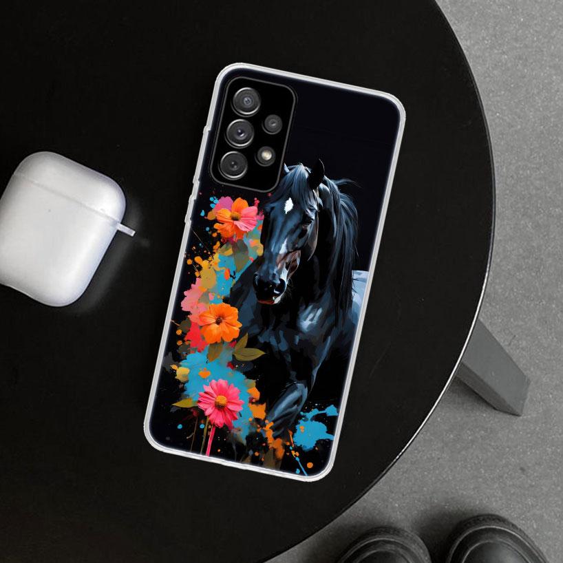 Animal Black Horse Phone Case for Samsung Galaxy A17 A16 A26 A36 A56 A57 A37 A15 A25 A35 A55 A14 A24 A34 A54 A13 A23 A33 A53 Gal