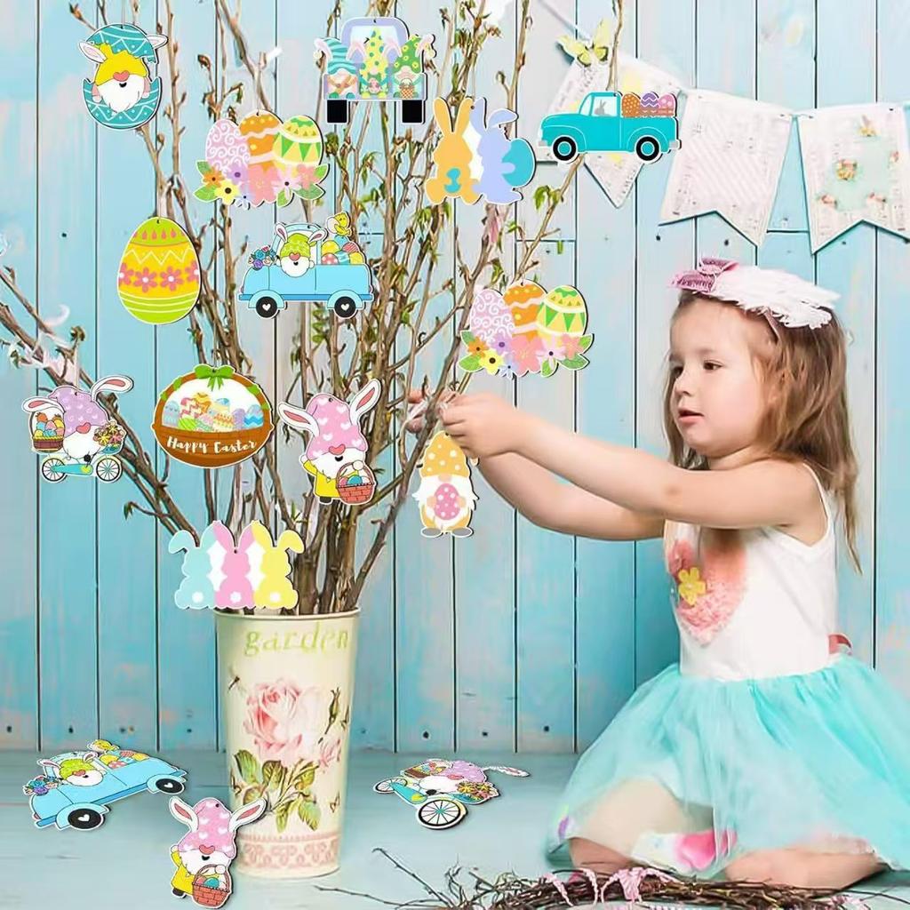 Easter Wooden Ornaments Rabbit Hanging Decoration Farmhouse Easter Tree Decoration Supplies for Party Decoration