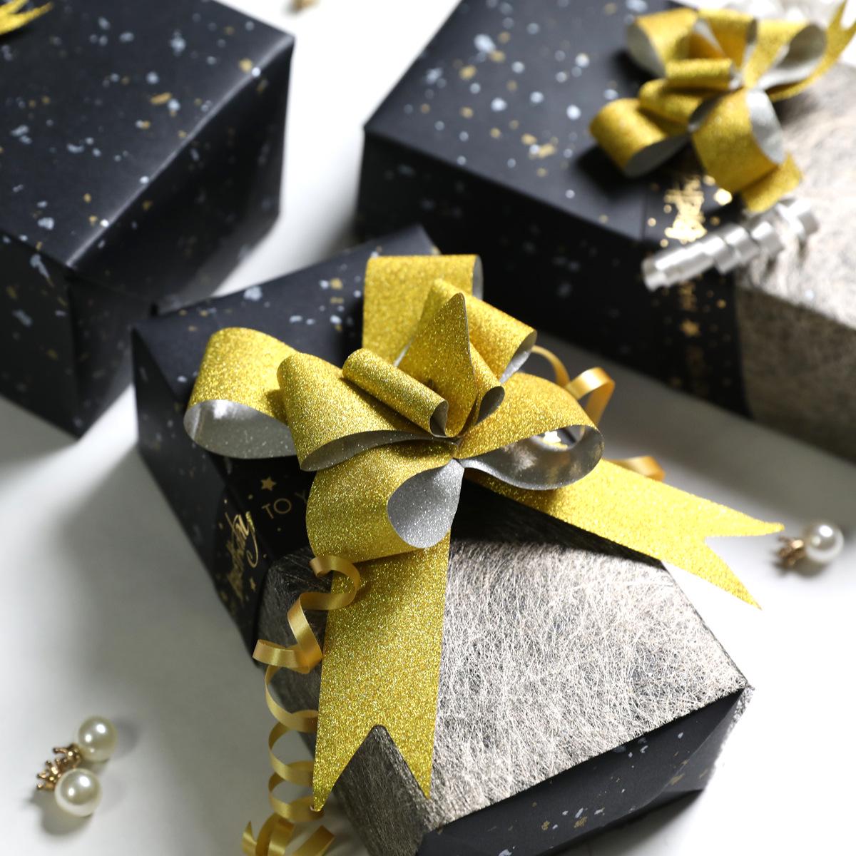 

3D Christmas Star Bow Gift Box Decoration with Ribbon - Festive Flower Design, Free Shipping Small Silver Glitter Film 10 pcs