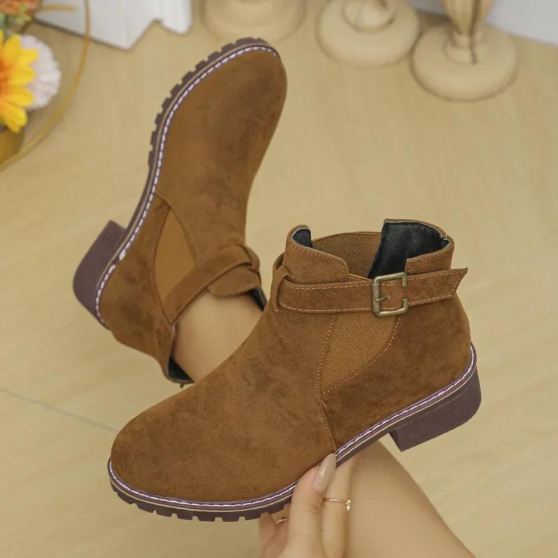 New Women's Boots Retro Suede Casual Boots European American Style Women's Ankle Boots Non Slip Platform Booties Bottines Femmes
