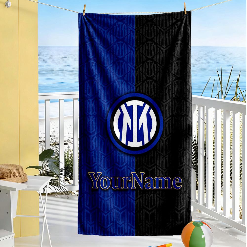 Inter Milan Customize Your Name Beach Towel High Absorbency & Quick-Dry Ideal for Travel Outdoor Swim Pool Yoga Surf Camping Hiking Gym Gift Holiday